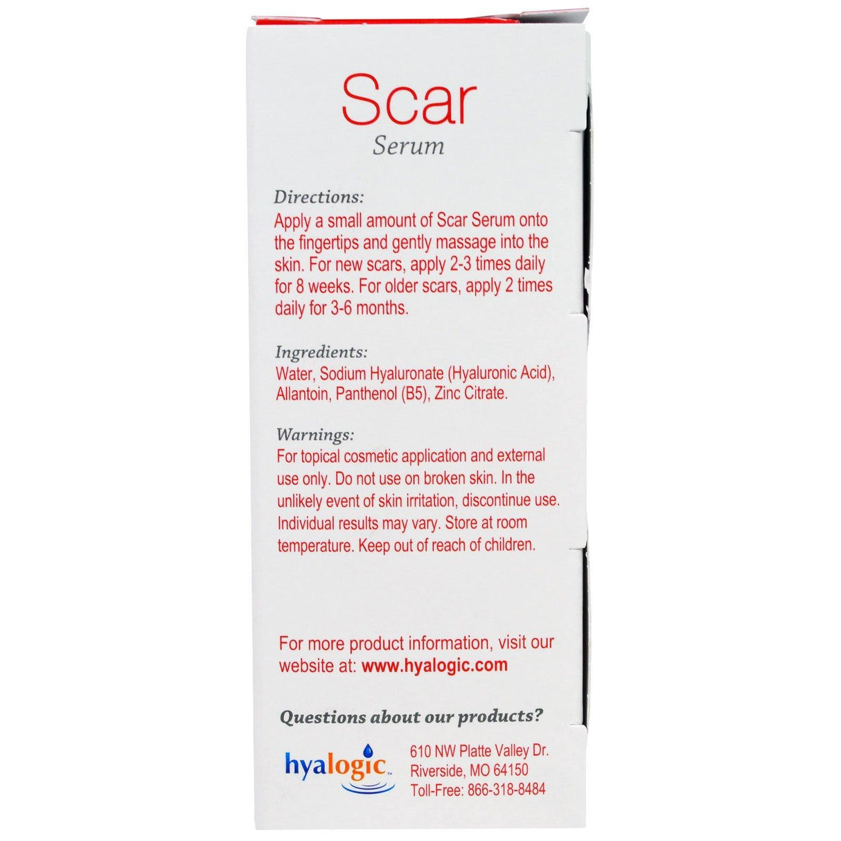 Hyalogic, Scar Serum with Hyaluronic Acid & Allantoin & B5 , 5 fl oz (15 ml) - Supply Center USA