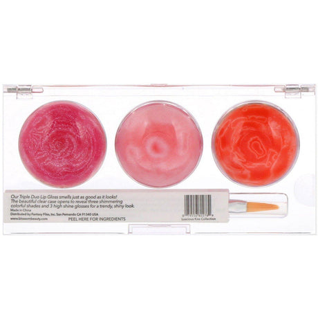 Blossom, Triple Duo Lip Gloss, Luscious Kiss Collection, 6 Flower Lip Pots, 2.8 g Each - Supply Center USA