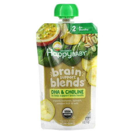 Happy Family Organics, Happy Baby, Brain Support Blends, 6+ Months, Organic Bananas, Spinach, Passion Fruit & Oats, 4 oz (113 g) - Supply Center USA