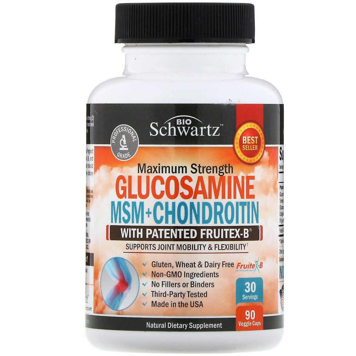 BioSchwartz, Maximum Strength, Glucosamine MSM + Chondroitin with Patented Fruitex-B, 90 Veggie Caps - Supply Center USA