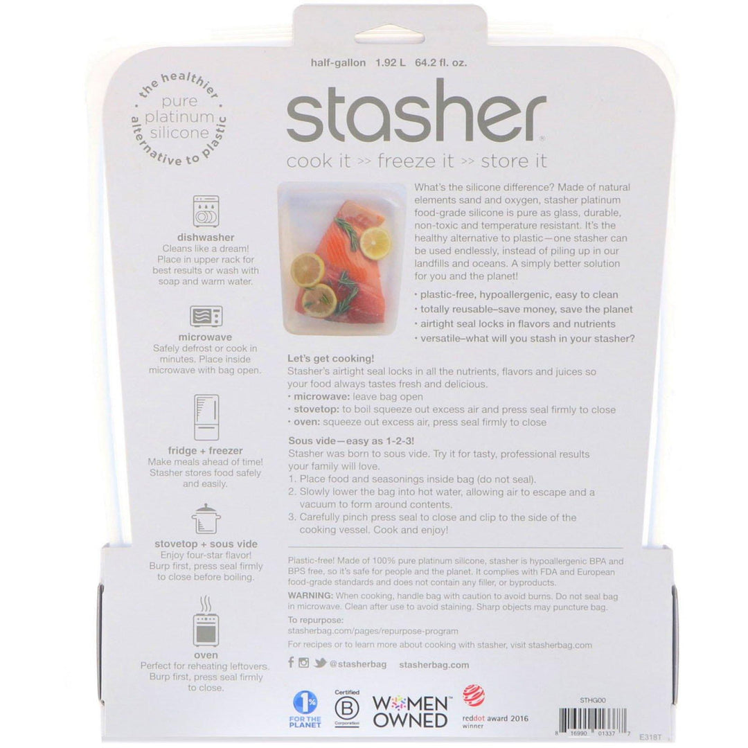 Stasher, Reusable Silicone Food Bag, Half Gallon Bag, Clear, 64.2 fl oz (1.92 l) - HealthCentralUSA