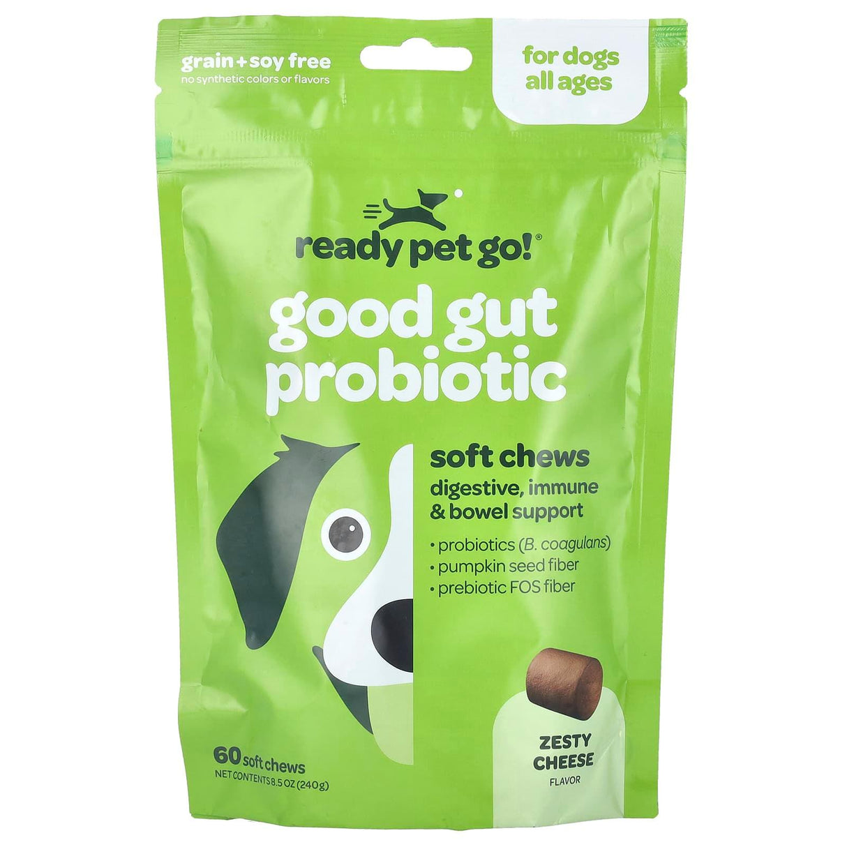 Ready Pet Go, Good Gut Probiotic, For Dogs, All Ages, Zesty Cheese, 60 Soft Chews, 8.5 oz (240 g) - Supply Center USA