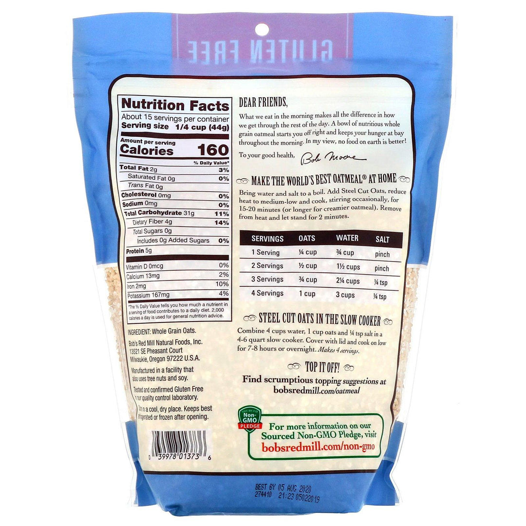 Bob's Red Mill, Steel Cut Oats, Whole Grain, Gluten Free, 24 oz (680 g) - HealthCentralUSA