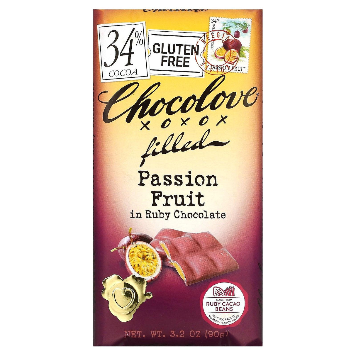 Chocolove, Filled Passion Fruit in Ruby Chocolate Bar, 34% Cocoa, 3.2 oz (90 g) - Supply Center USA