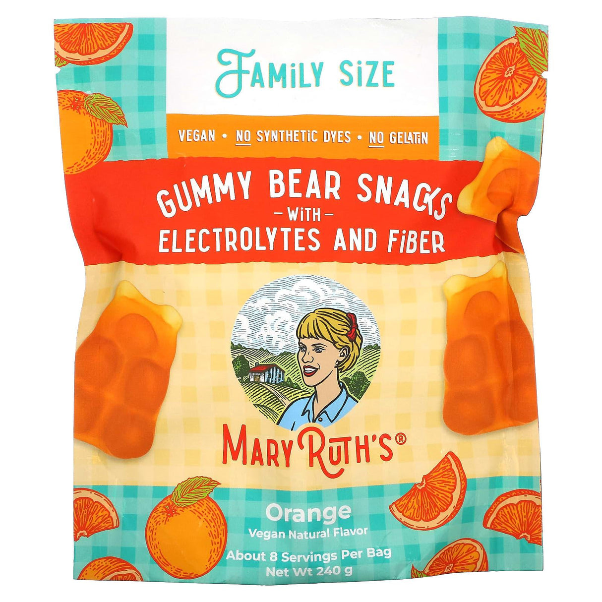 MaryRuth Organics, Gummy Bear Snacks with Electrolytes and Fiber, Orange, 240 g - Supply Center USA