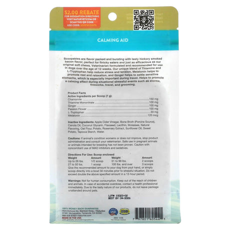 NaturVet, Scoopables, Quiet Moments Calming Aid + Melatonin, For Dogs, Bacon, 11 oz (315 g) - Supply Center USA