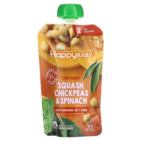 Happy Family Organics, Happy Baby, 6+ Months, Organic Squash, Chickpeas & Spinach, 4 oz (113 g) - Supply Center USA