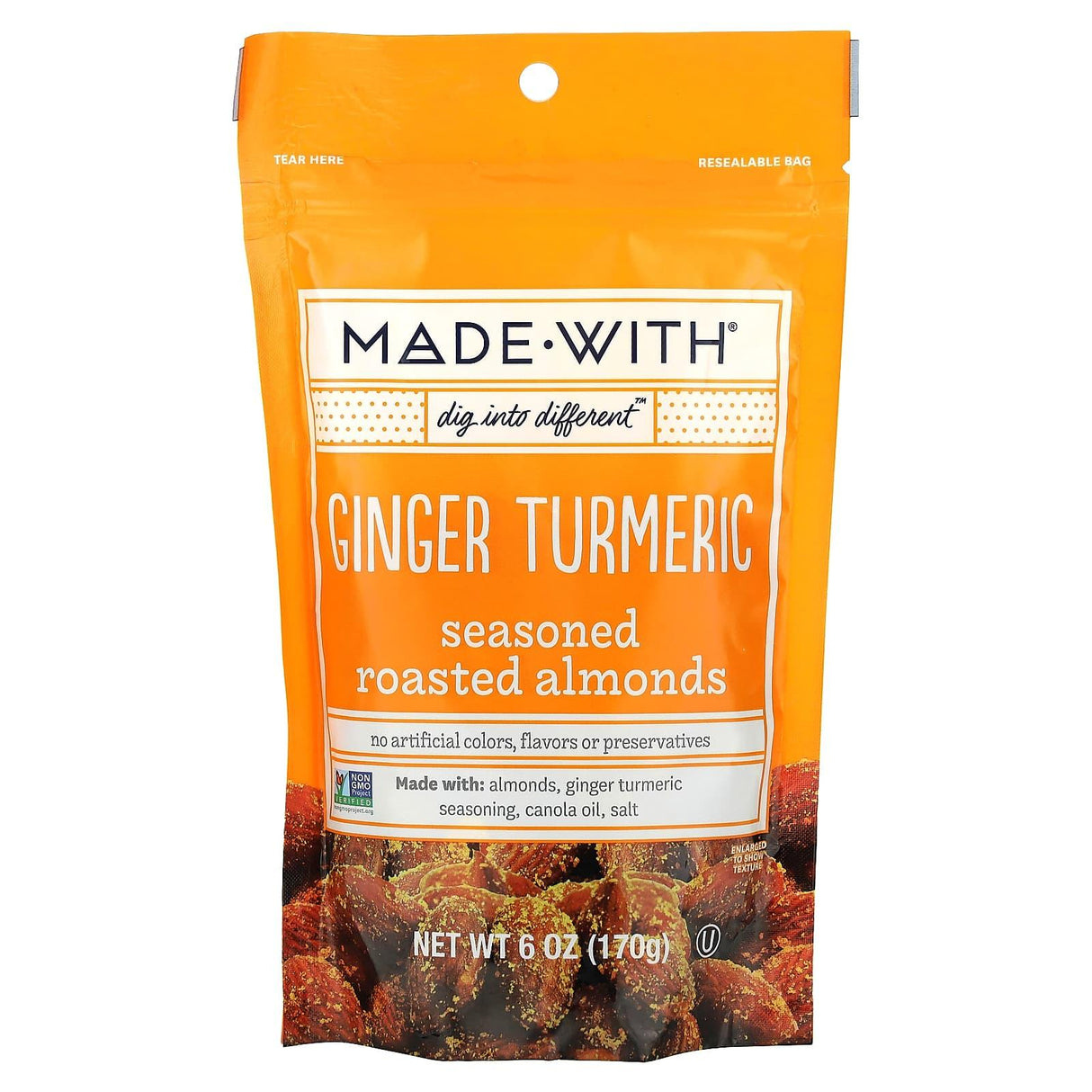 Made With, Seasoned Roasted Almonds, Ginger Turmeric , 6 oz (170 g) - Supply Center USA