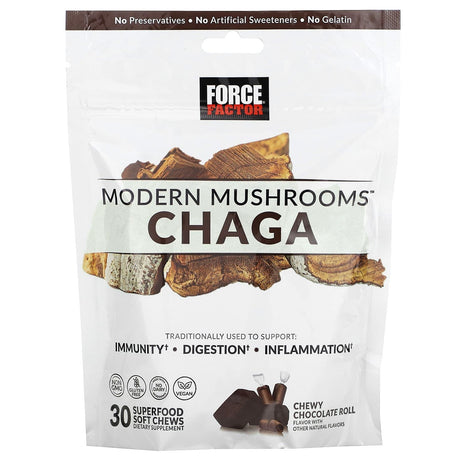 Force Factor, Modern Mushrooms, Chaga, Chewy Chocolate Roll, 30 Superfood Soft Chews - Supply Center USA