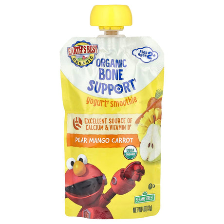 Earth's Best, Organic Bone Support Yogurt Smoothie, Ages 2+, Pear Mango Carrot, 4 oz (113 g) - Supply Center USA