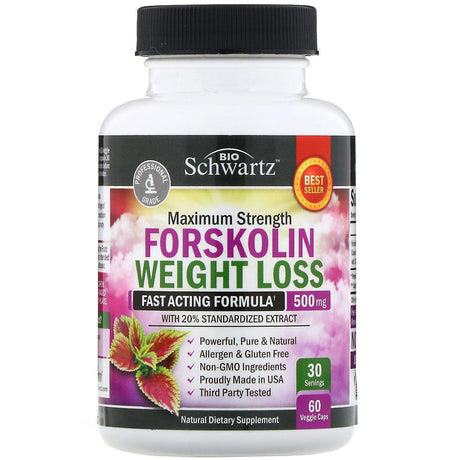 BioSchwartz, Maximum Strength, Forskolin Weight Loss, 250 mg, 60 Veggie Caps - Supply Center USA