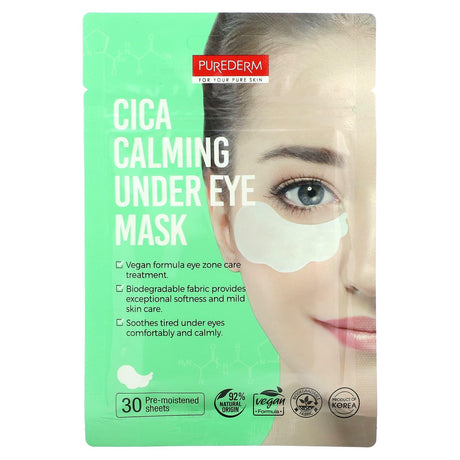 Purederm, Cica Calming Under Eye Beauty Mask, 30 Pre-Moistened Sheet Masks - Supply Center USA