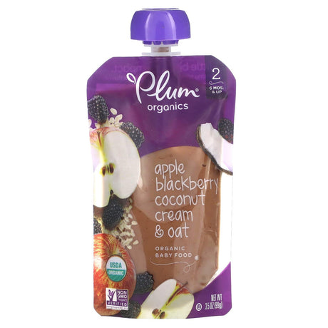 Plum Organics, Organic Baby Food, 6 Months & Up, Apple Blackberry Coconut Cream & Oat, 3.5 oz (99 g) - Supply Center USA