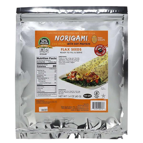 Norigami, Egg Wraps With Soy Protein, Flax Seeds, 10 Thin Wraps, 1.4 oz (40 g) - Supply Center USA