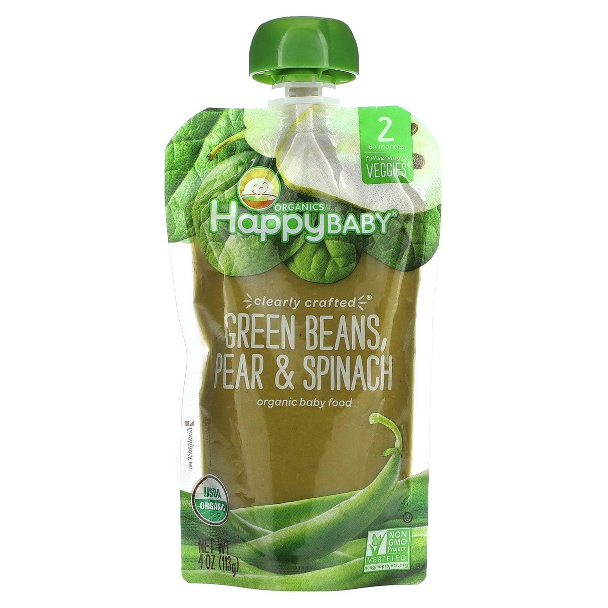 Happy Family Organics, Happy Baby, Clearly Crafted, 6+ Months, Green Beans, Pear & Spinach, 4 oz (113 g) - Supply Center USA