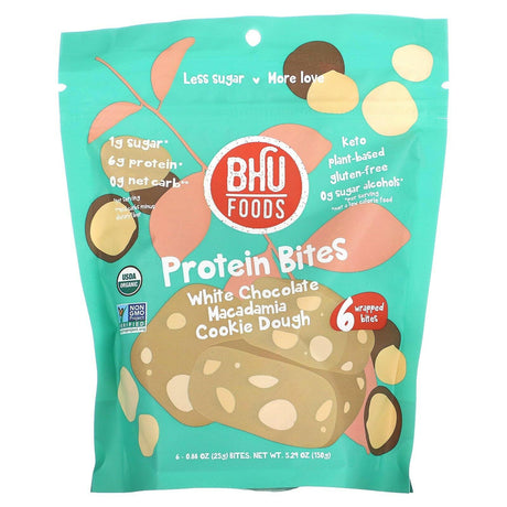 BHU Foods, Protein Bites, White Chocolate Macadamia Cookie Dough, 6 Bites, 0.88 oz (25 g) Each - Supply Center USA