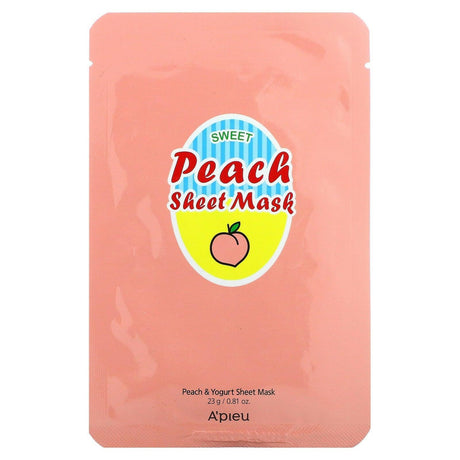 A'Pieu, Sweet Peach Beauty Sheet Mask, Peach and Yogurt, 1 Sheet, 0.81 oz (23 g) - Supply Center USA