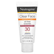 Neutrogena, Clear Face, Oil-Free Sunscreen, Broad Spectrum SPF 30, Fragrance Free, 3 fl oz (88 ml) - Supply Center USA