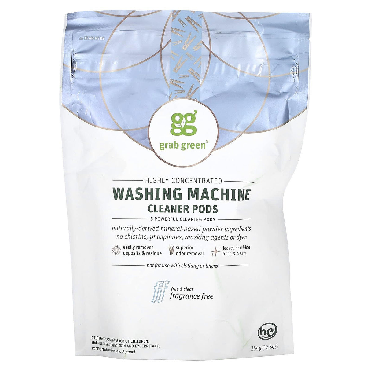 Grab Green, Washing Machine Cleaner Pods, Fragrance Free, 12.5 oz (354 g) - Supply Center USA