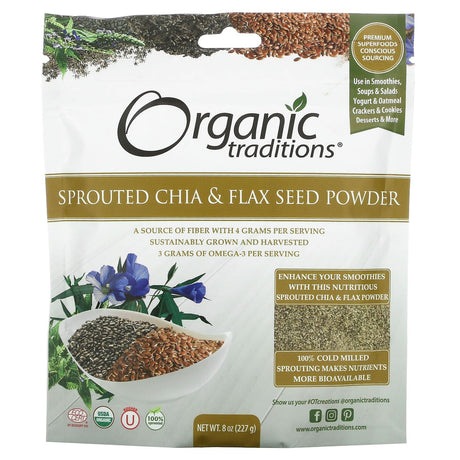 Organic Traditions, Sprouted Chia & Flax Seed Powder, 8 oz (227 g) - Supply Center USA