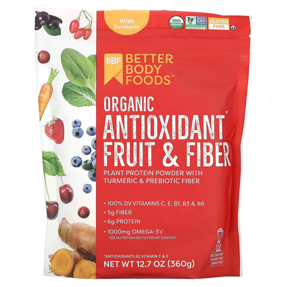 BetterBody Foods, Organic Antioxidant Fruit & Fiber with Turmeric, 12.7 oz (360 g) - Supply Center USA