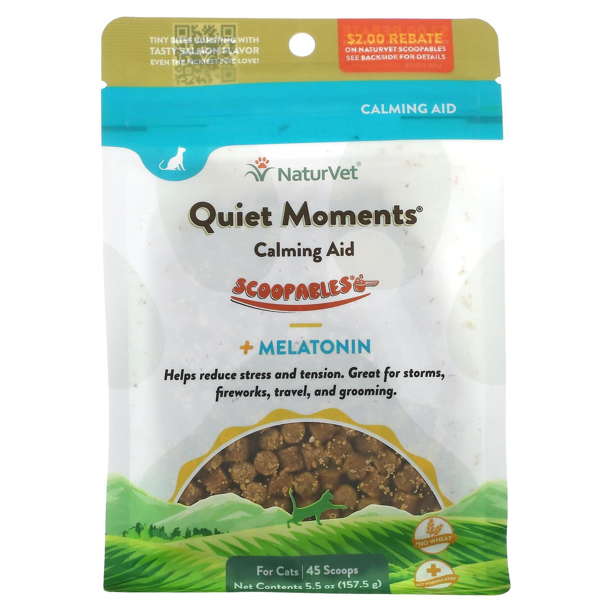 NaturVet, Scoopables, Quiet Moments Calming Aid + Melatonin, For Cats, Salmon, 5.5 oz (157.5 g) - Supply Center USA