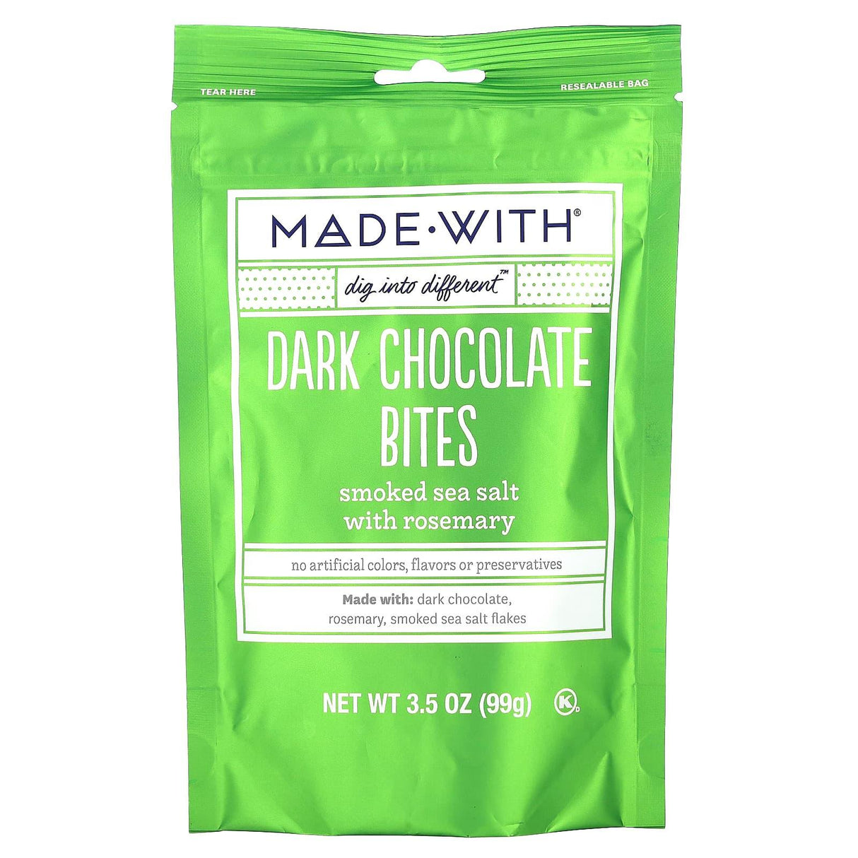 Made With, Dark Chocolate Bites, Smoked Sea Salt with Rosemary , 3.5 oz (99 g) - Supply Center USA