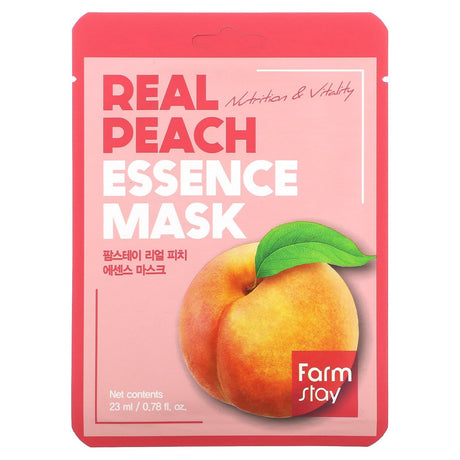 Farmstay, Real Peach Essence Beauty Mask, 1 Sheet, 0.78 fl oz (23 ml) - Supply Center USA