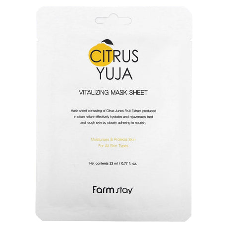 Farmstay, Citrus Yuja, Vitalizing Beauty Mask Sheet, 1 Sheet, 0.77 fl oz (23 ml) - Supply Center USA