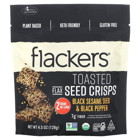 Flackers, Toasted Flax Seed Crisps, Black Sesame Seed & Black Pepper, 4.5 oz (128 g) - Supply Center USA