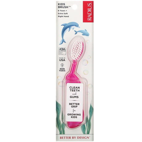 RADIUS, Kids Brush, 6 Years+. Extra Soft, Right Hand, Pink, 1 Toothbrush - Supply Center USA