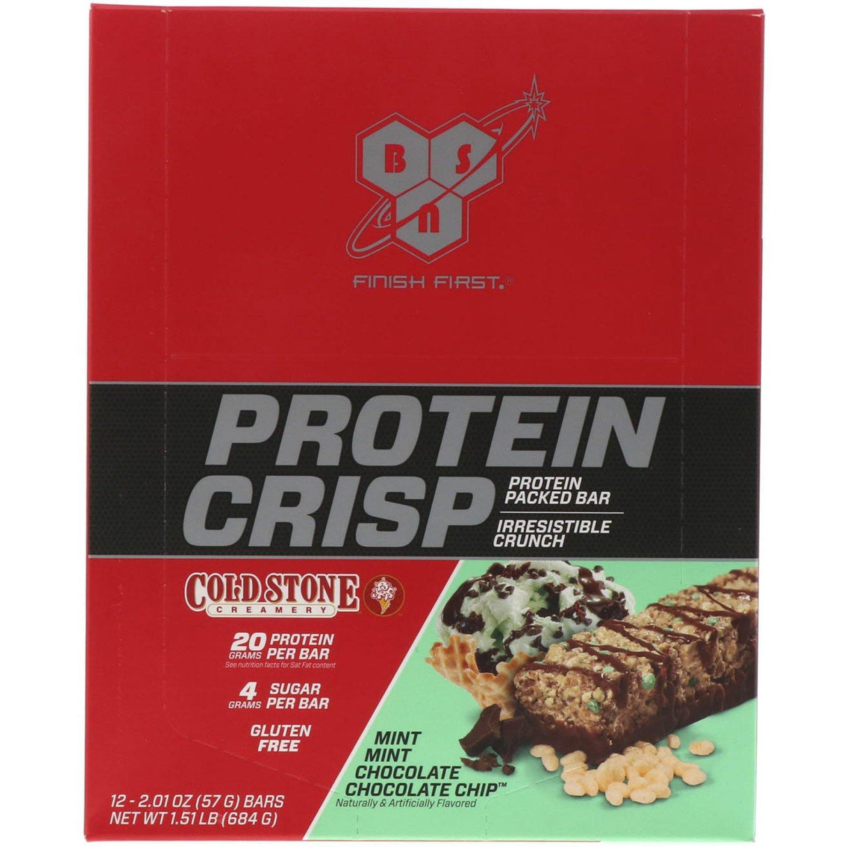 BSN, Protein Crisp, Mint Mint Chocolate Chocolate Chip, 12 Bars, 2.01 oz (57 g) Each - Supply Center USA