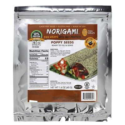 Norigami, Egg Wraps with Pea Protein, Chia Seeds, 10 Thin Wraps, 1.4 oz (40 g) - Supply Center USA