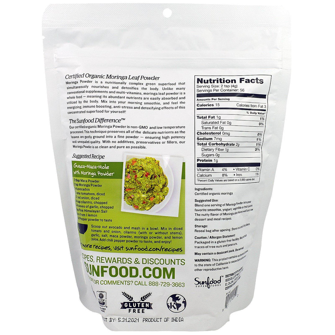 Sunfood, Organic Moringa Powder, 8 oz (227 g) - HealthCentralUSA