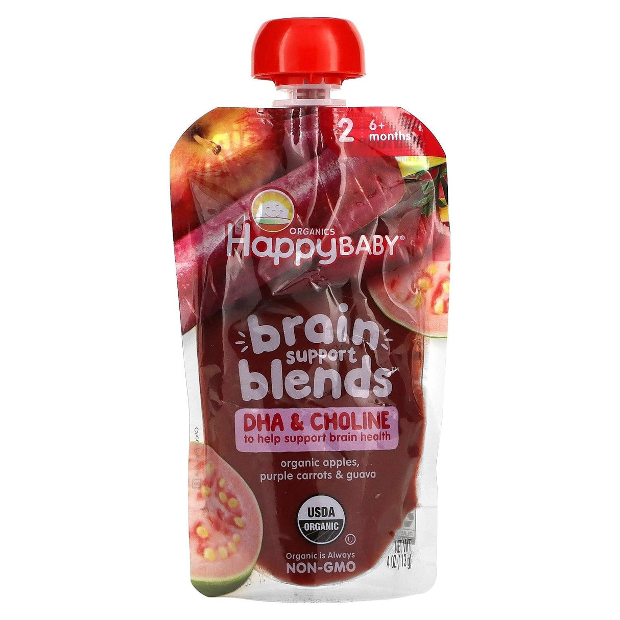 Happy Family Organics, Happy Baby, Brain Support Blends, 6+ Months, Organic Apples, Purple Carrots & Guava, 4 oz (113 g) - Supply Center USA