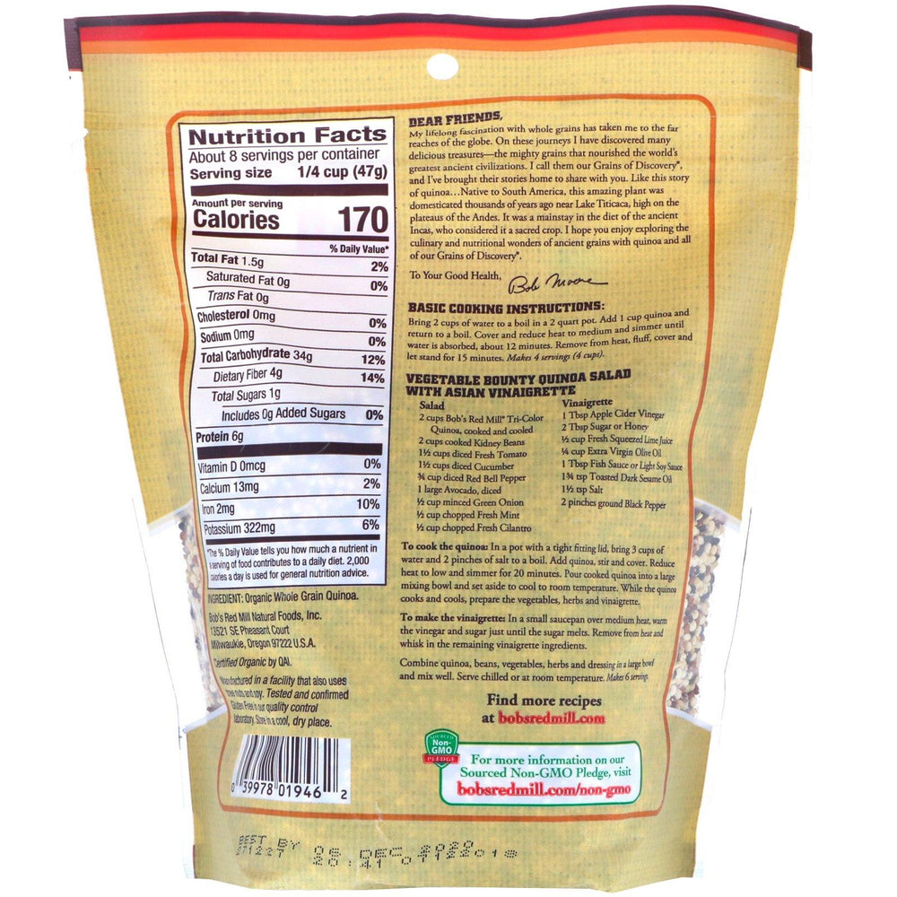 Bob's Red Mill, Organic Tri-Color Quinoa, Whole Grain, 13 oz (369 g) - HealthCentralUSA