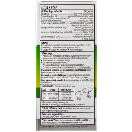 Similasan, Kids Cold & Mucus Relief, Kids 2+, Grape Flavor, 4 fl oz (118 ml) - Supply Center USA