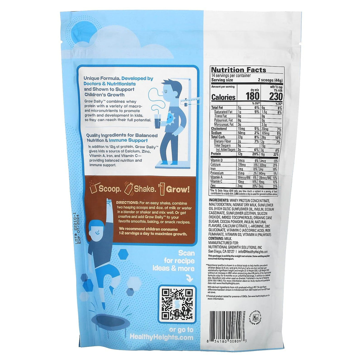 Healthy Heights, Grow Daily, Whey Protein & Nutrition Mix, For Kids 3+, Chocolate, 21.7 oz (616 g) - Supply Center USA