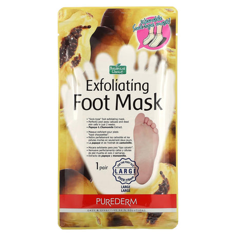 Purederm, Exfoliating Foot Mask, Large, 1 Pair - Supply Center USA