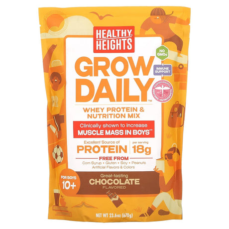 Healthy Heights, Grow Daily, Whey Protein & Nutrition Mix, For Boys 10+, Chocolate, 23.6 oz (670 g) - Supply Center USA