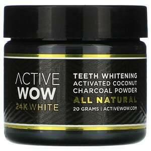 Active Wow, 24K White, All Natural Teeth Whitening Charcoal Powder, Activated Coconut, 20 g - Supply Center USA