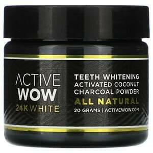 Active Wow, 24K White, All Natural Teeth Whitening Charcoal Powder, Activated Coconut, 20 g - HealthCentralUSA