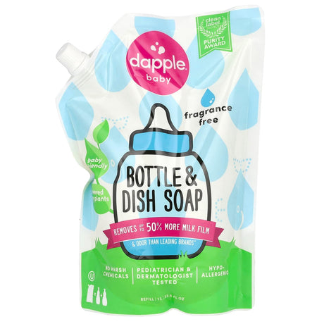 Dapple Baby, Bottle & Dish Soap Refill, Fragrance Free, 33.8 fl oz (1 L) - Supply Center USA