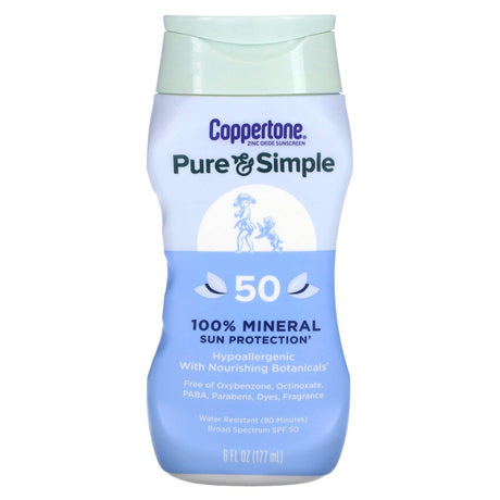 Coppertone, Pure & Simple, 100% Mineral Sun Protection, SPF 50, 6 fl oz (177 ml) - Supply Center USA