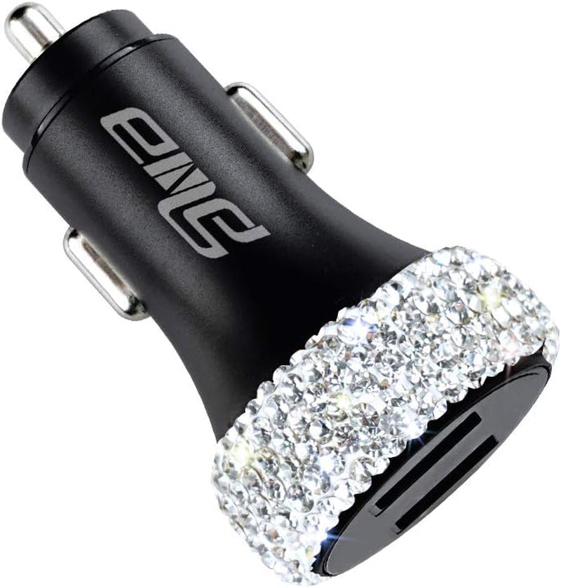 Dual USB Car Charger Quick Charge 3.0 Car Adapter Fast Charging Charger Compatible with Iphone 11/11Pro/ Max/Xs/Xr/X/10,Ipad,Samsung S10/S10+/S9,Google Pixel 4/4 XL Etc,Bling Car Decor,Black