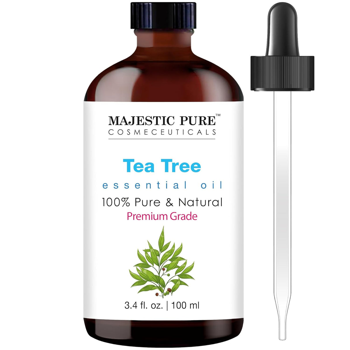 Majestic Pure Lavender Essential Oil with Glass Dropper | 100% Pure and Natural Lavender Oil | Premium Grade Essential Oils for Diffusers, Skin, Aromatherapy, Massage | 4 Fl Oz