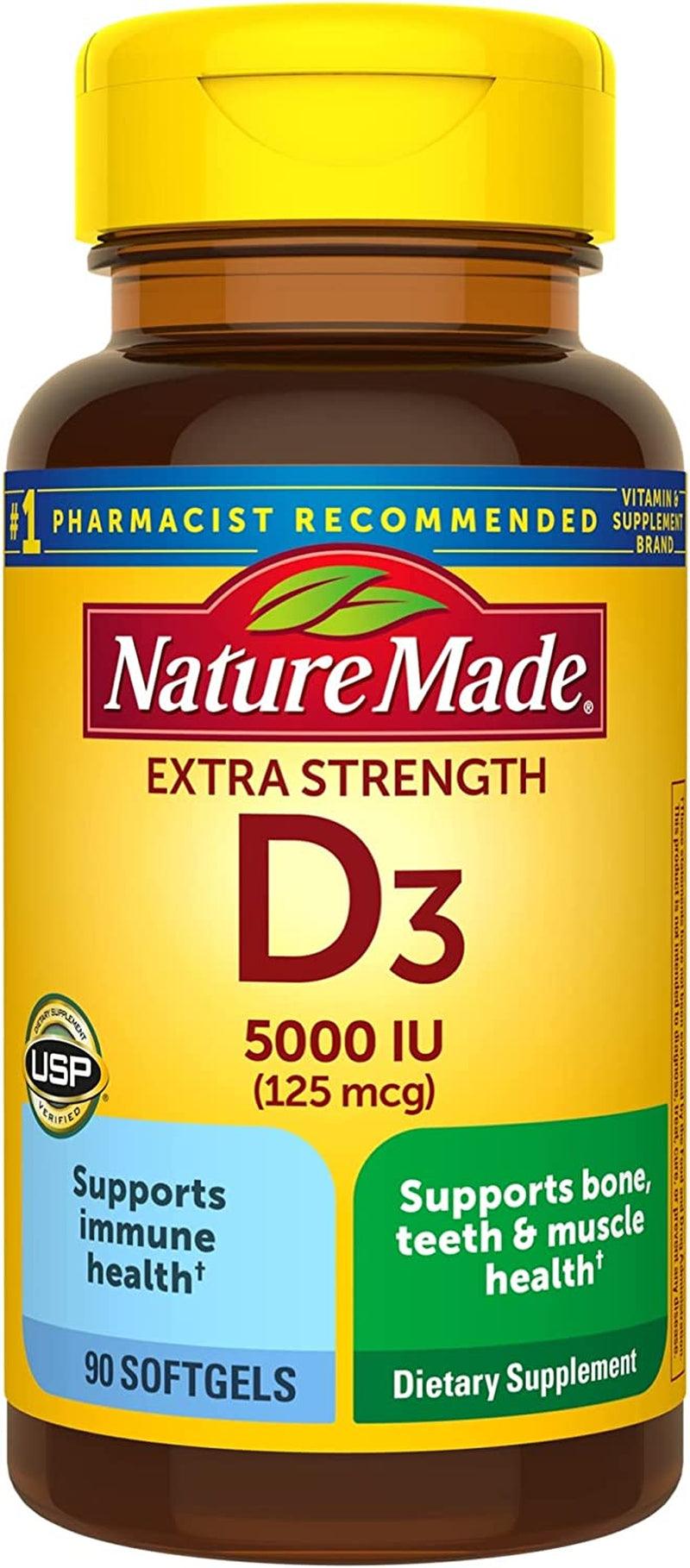 Nature Made Extra Strength Vitamin D3 5000 IU (125 Mcg), Dietary Supplement for Bone, Teeth, Muscle and Immune Health Support, 180 Softgels, 180 Day Supply - Supply Center USA