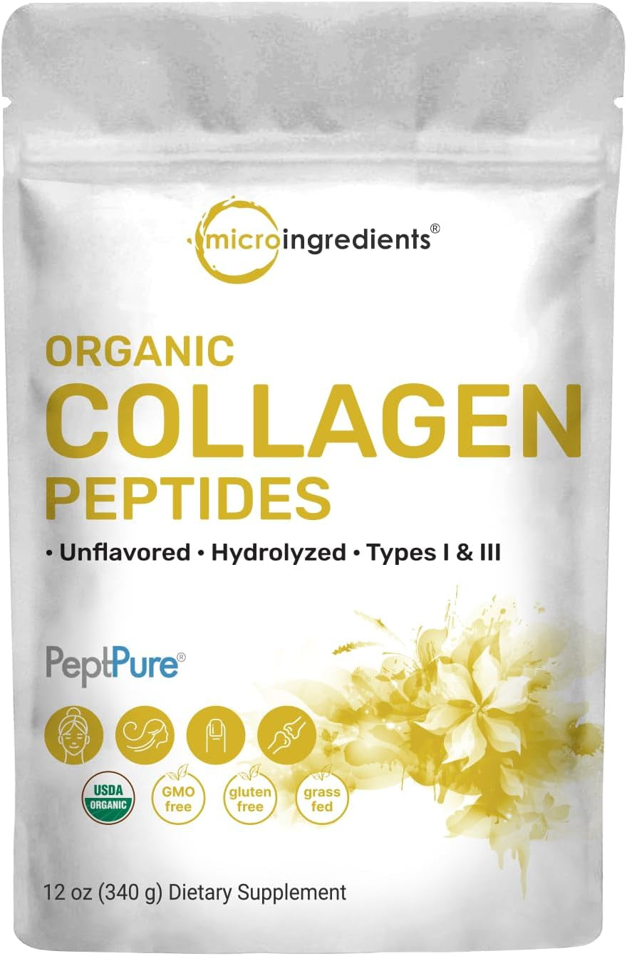 Micro Ingredients Hydrolyzed Collagen Peptides Powder, 1Lb | Grass Fed Bovine Collagen for Women & Men | Type I & III Unflavored | Easy Mixing Vital Nutrients for Healthy Hair, Skin & Joints