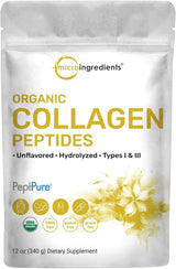 Micro Ingredients Hydrolyzed Collagen Peptides Powder, 1Lb | Grass Fed Bovine Collagen for Women & Men | Type I & III Unflavored | Easy Mixing Vital Nutrients for Healthy Hair, Skin & Joints