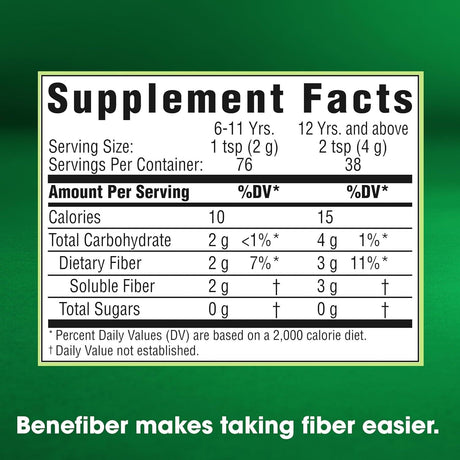 Benefiber Daily Prebiotic Fiber Supplement Powder for Digestive Health, Unflavored - 125 Servings (17.6 Ounces) - Supply Center USA